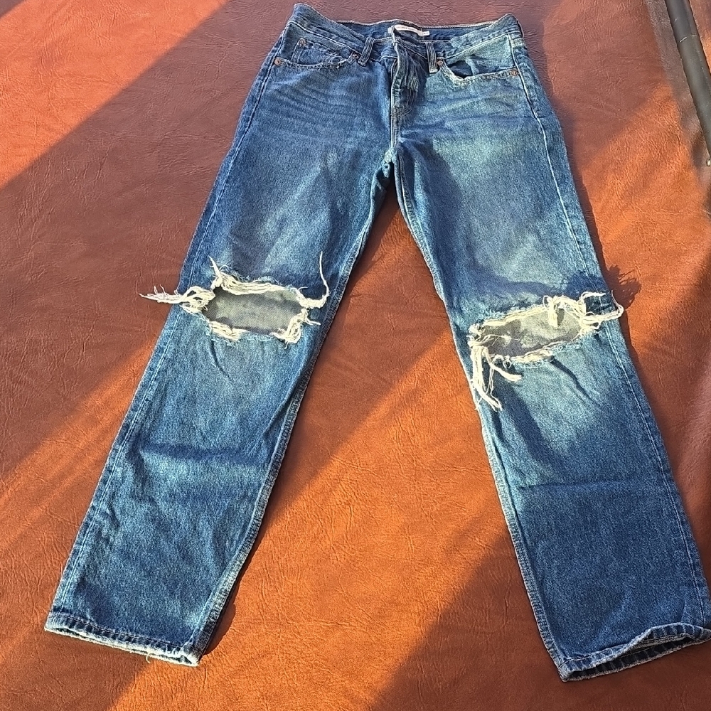 Levi's Women's Distressed Blue Straight Leg Jeans